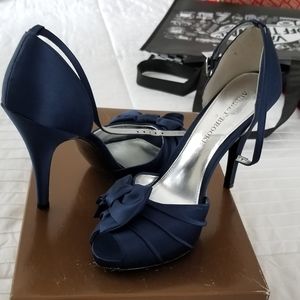Satin Blue strap pumps